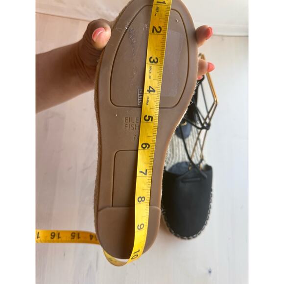 Eileen Fisher black Lace Leather Espadrille size 7.5 - Picture 4 of 9